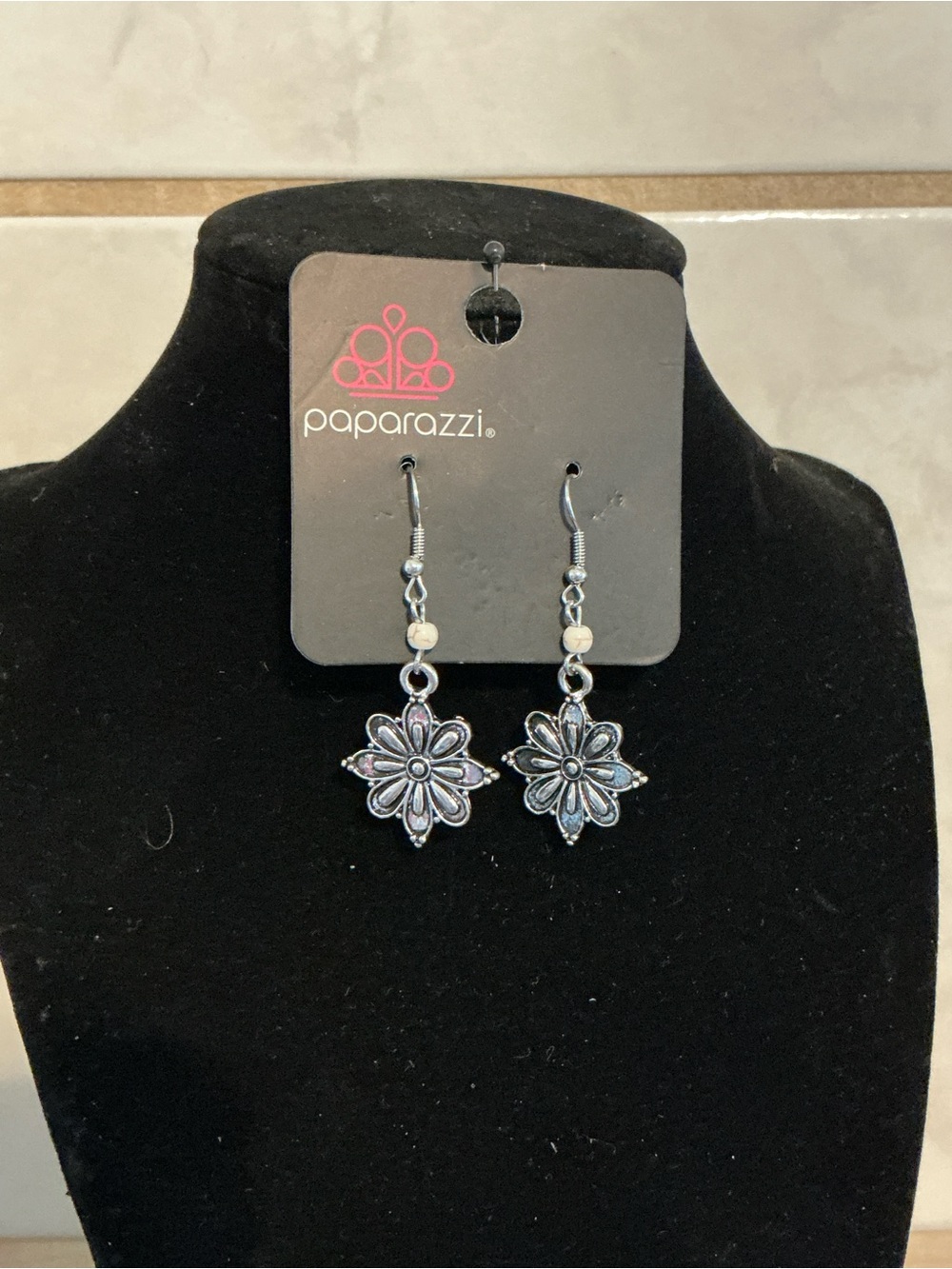 Paparazzi Silver Floral Drop Earrings